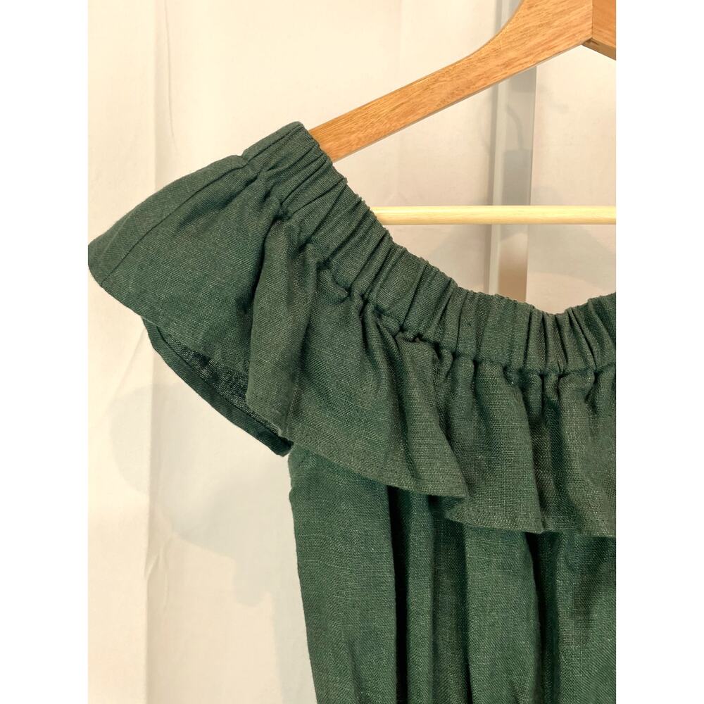 SIR. THE LABEL Size 0 XS 2 Linen Tiered Ruffle Dress Mini Off Shoulder Green - Picture 4 of 8